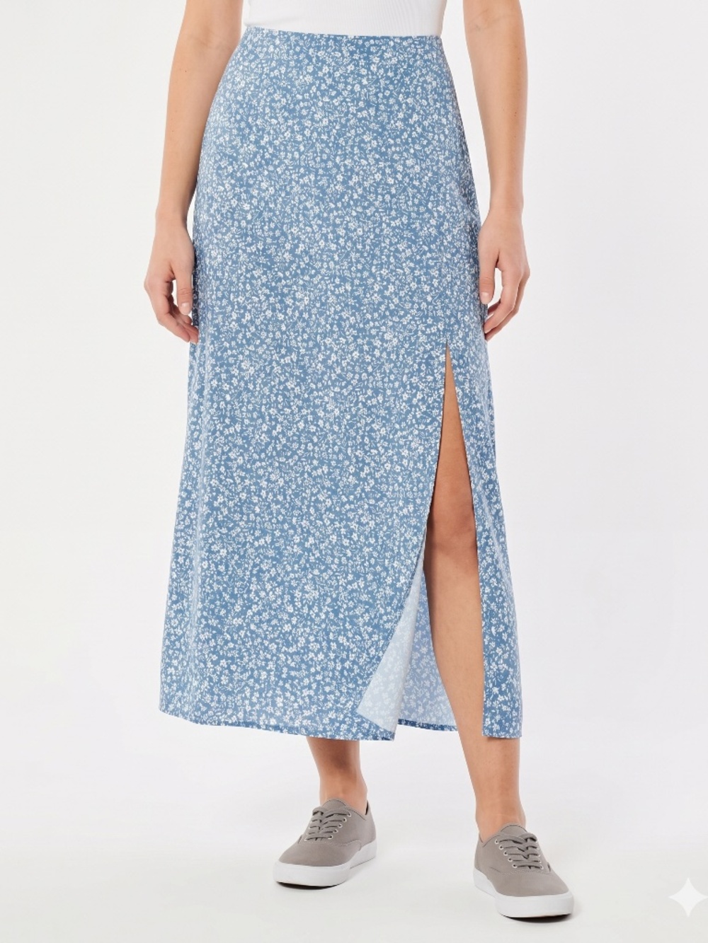 Altar'd State Blue Floral Midi Skirt XXS Side Slit High Waisted Faux Wrap